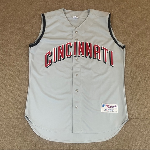 VTG Russell Athletic Cincinnati Reds Sleeveless Baseball Jersey Gray Adult 48 - Picture 1 of 7